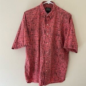Rare Vintage 90's Shah Safari Neon Pink Geometric Tribal All Over Print Shirt